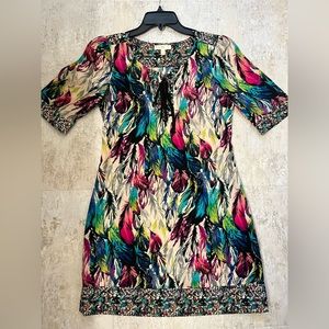 Love Fire colorful multicolored feathered print dress - Size 7